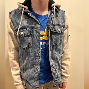 Hollister Denim and grey Hooded Bomber Jacket